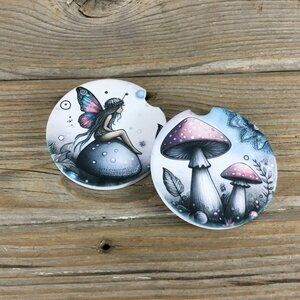 Fantasy Mushroom Mandala Forest Set of 2 Car Coasters